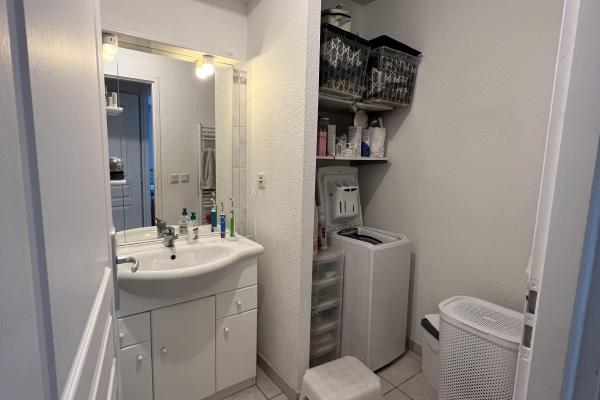 salle de bains avec coin buanderie